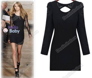 New Sexy Mini Long Sleeve Backless Clubwear Party Cocktail Rose Lace Dress Black