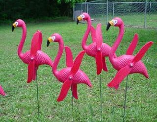 6 Twirling Pink Flamingo Yard Stakes Flocking Lawn Ornaments Decorations