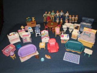 Vtg Fisher Price Loving Family Doll House Furniture 2 Moms Dads Twins Grandma