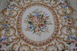 8'x10' Handmade French Aubusson Design Roses Wool Needlepoint Green Area Rug