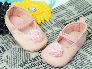 New Toddler Baby Girl Shiny White Pink Flower Mary Jane Shoes 6 9 12 Mos