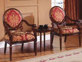 3pc Vinita Brown Cherry Finish Wood Accent Chairs End Table Red Burgundy Fabric