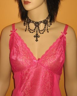 Sexy Pink Chemise Nightie Short Nightgown Lace Lingerie 3X 4X 5X Plus Size 30 32