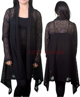 Sexy Women Plus Size Sheer Lace Hi Lo Long Cardigan Sweater Coat Duster Cover Up
