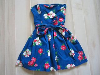 Hollister by Abercrombie Bright Blue Floral Strapless Tie Bow Logo Summer Dress