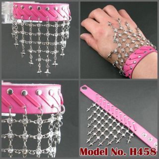 UH029 Shiny Net Crystal Dancing Women Bracelet Leather Wristband Cuff Lolita
