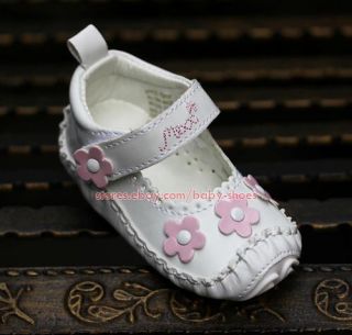 White Floral Baby Girl Sandals Newborn Infant Mary Jane Crib Shoes US Size 1 2 3