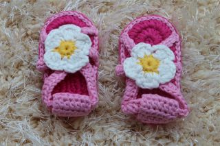 New Cute Handmade Knit Crochet Flower Baby Sandals Shoes Newborn Photo Props