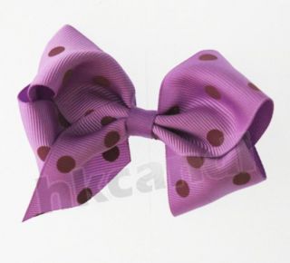 Point Purple Bowknot Clip Ribbon Hair Bow Crochet Headband Accessory Girl 01