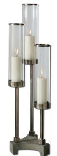 Modern Brushed Aluminum Glass Candle Holder Large Contemporary Tabletop