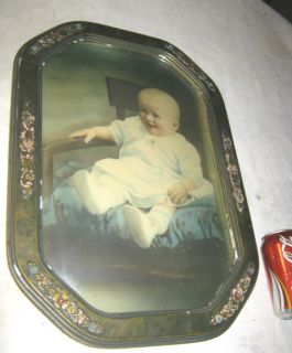 Antique Convex Glass Wood Picture Baby Chair Photo Home Oil Painting Wall Frame