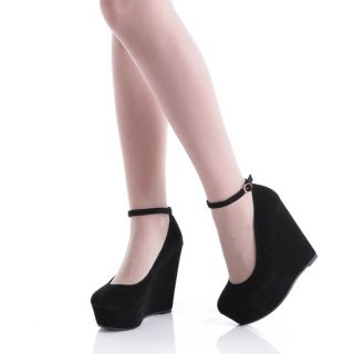 Women's Genuine Leather Wedge High Heel Platform Strap Pumps Shoes US 4 8 D177