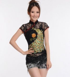 Charming Chinese Women's Tops Shirt Cheongsam Black Sz s M L
