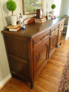 Antique French Country Sideboard Buffet Server Carved Dark Oak Raised Panels Old
