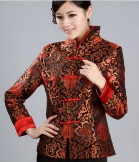 Charming Chinese Women's Silk Jacket Coat Black Sz M L XL 2XL 3XL