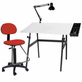 Berkeley 4 Pce Black Art Table Set Drafting Chair Lamp