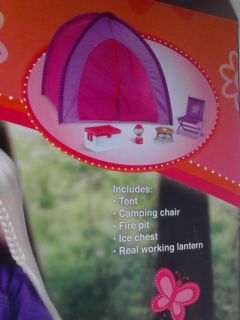 Purple Camping Set 18" Doll Tent Lantern Fire Fits AG