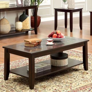 Townsend Transitional Style Dark Cherry Finish Mosaic Insert 3 PC Coffee Table