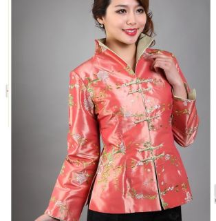 Red Beige Orange Chinese Women's Silk Embroidery Jacket Coat Sz 8 10 12 14 16