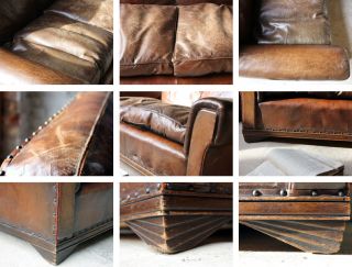 Antique Good Two Seater C 1930 Art Deco Period Leather Club Sofa Settee