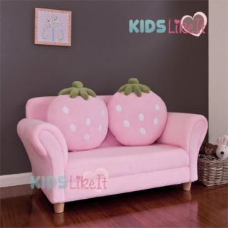 Brand New Kids Girls Pink 2 Seater Strawberry Sofa Couch w Cushion