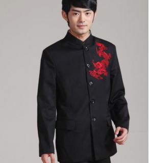 Handsome Chinese Style Men's Dragon Party Jacket Coat Black Size s M L XL XXL
