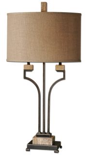Distressed Rustic Bronze and Gold Metal Marble Table Lamp