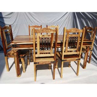 Rustic 7pc Solid Wood Traditional Dining Table Chairs Set for 6 People Furniture