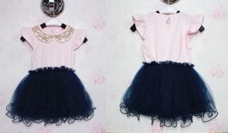 Kids Toddlerds Sequin Lapel Collar Tutu Skirt Girls Pageant Formal Dress 2 7Y