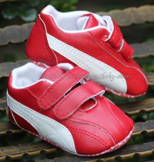 Toddler Baby Boy Girl Crib Shoes White Red Sneakers Size Newborn to 18 Months