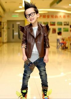 Trendy Toddler Boys Girls Faux Leather Back Angel Wing Coat Kids Jacket 2 7Years