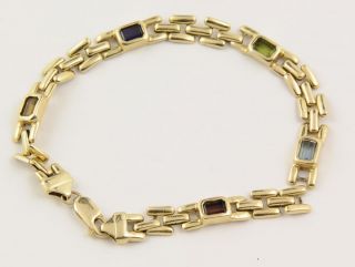14k Yellow Gold Scrap Segment Chain Link Bracelet Squared Stones Amethyst Garnet