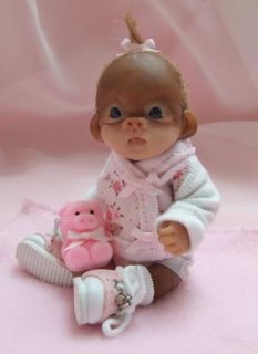 OOAK Baby Orangutan Monkey Sculpted Polymer Clay Art Doll Poseable Collectible