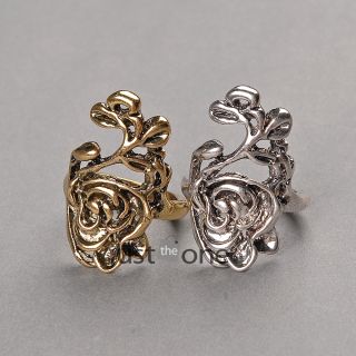 Alloy Retro Antique Stylish Hollow Rose Finger Rings Womens Lady Flower Ring New