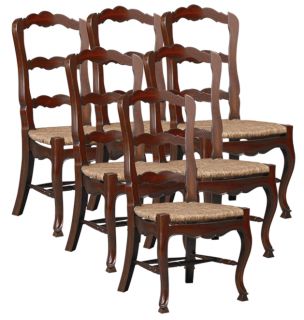 Set 6 Solid Mahogany Reproduction French Country Dining Chairs Hand Crafted