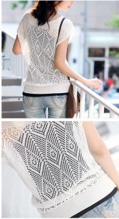 Womens Ladies Loose Hollow Out Short Batwing Sleeve Knit Jumper Tops Sweater