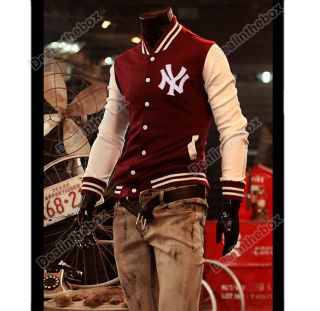 Mens Baseball Uniform Slim Designed Fit Coat Jacket Outerwear Trendy "NY" Hot