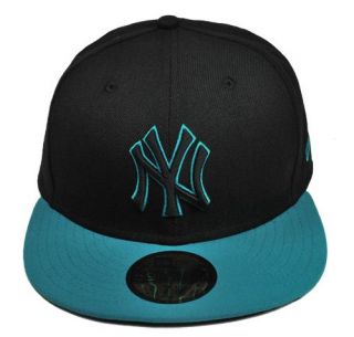 New Era Hat Cap 59Fifty MLB Baseball Yankees Poptonal Black Turquoise Oversize