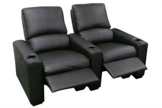 Seatcraft Eros Home Theater Seating 2 Black Seats Push Back Recliner Chairs