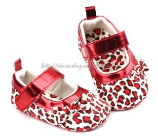 Baby Girl Leopard Red Mary Jane Soft Sole Crib Shoes Pre Walker Size 1 2 3
