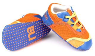Baby Boy Crib Shoes Orange Blue Walking Sneakers Size 0 6 6 12 12 18 Months