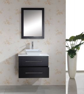 30" Espresso Modern Single Sink Bathroom Vanity Cabinet w Mirror Free Faucet