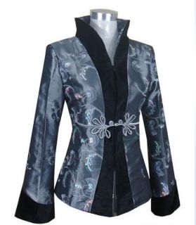 Charming Chinese Women's Embroidery Jacket Coat Gray Sz M XXXL