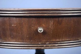 English Antique Style Vintage Mahogany Round Drum Table
