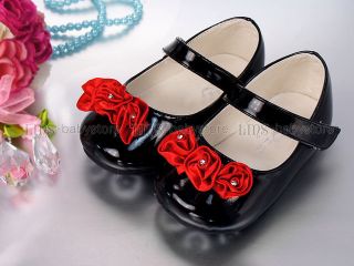 New Toddler Kids Girl Red Rose Black Mary Jane Shoes Size 5 6 7 8 BS807