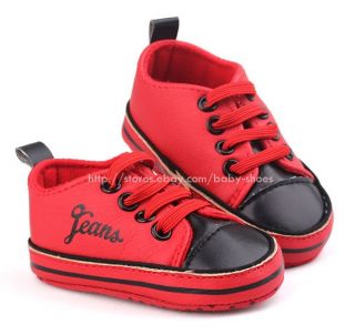Baby Boy Girl Red Black Soft Sole Shoes Sneaker Size Newborn to 18 Months