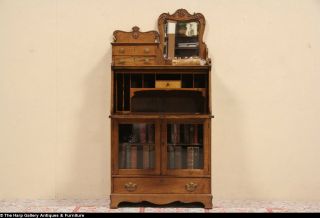 Oak Antique Victorian 1900 Secretary Desk Bookcase Mirror