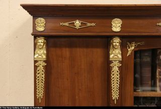 French Empire 1900 Antique Triple Bookcase Bronze Heads Feet