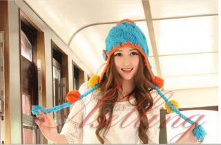 Women's Winter Cute Ski Cap Knit Wool Hat Earmuffs Flower Braid Baggy Ball Hats
