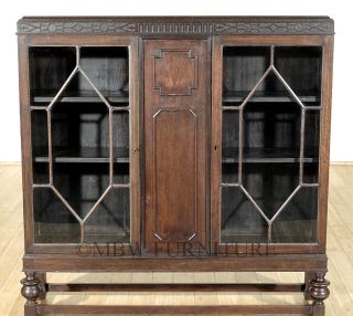 Antique English Oak Colonial 4ft Bookcase Display Cabinet c1920’s P34
